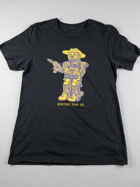 Heritage Boot Co Austin Texas Robot Cowboy Graphic T Shirt Black Approx Small